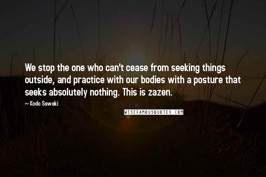 Kodo Sawaki Quotes: We stop the one who can't cease from seeking things outside, and practice with our bodies with a posture that seeks absolutely nothing. This is zazen.