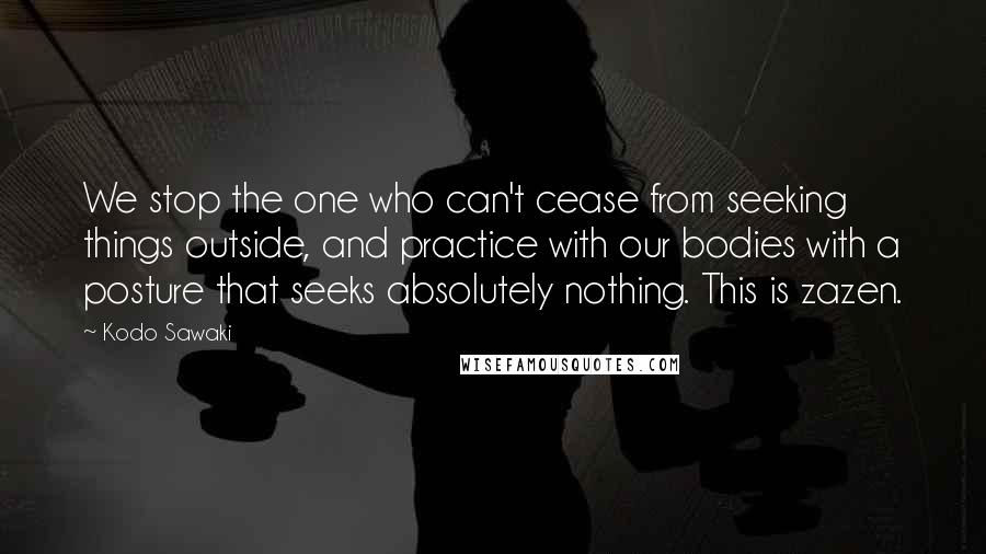 Kodo Sawaki Quotes: We stop the one who can't cease from seeking things outside, and practice with our bodies with a posture that seeks absolutely nothing. This is zazen.