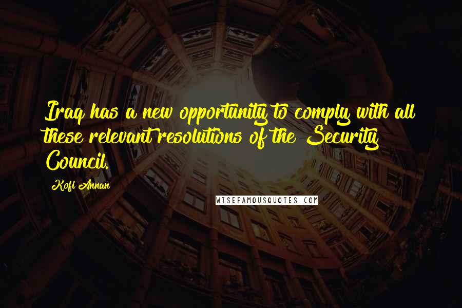 Kofi Annan Quotes: Iraq has a new opportunity to comply with all these relevant resolutions of the Security Council.