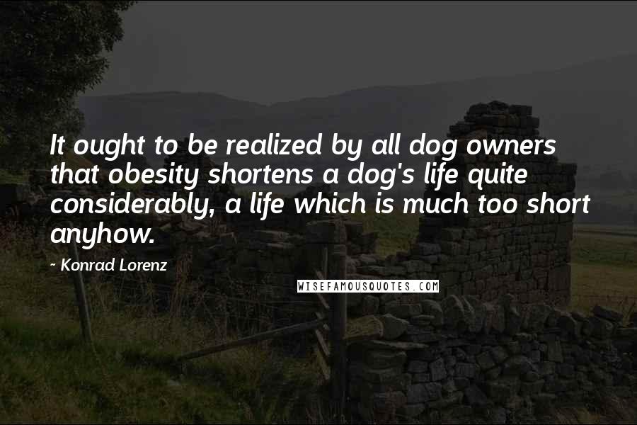 Konrad Lorenz Quotes: It ought to be realized by all dog owners that obesity shortens a dog's life quite considerably, a life which is much too short anyhow.