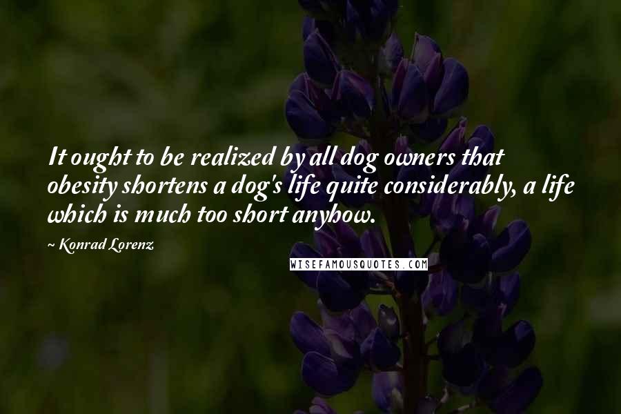 Konrad Lorenz Quotes: It ought to be realized by all dog owners that obesity shortens a dog's life quite considerably, a life which is much too short anyhow.