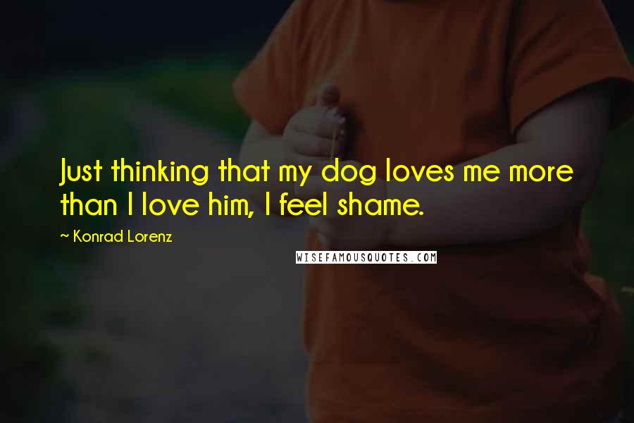 Konrad Lorenz Quotes: Just thinking that my dog loves me more than I love him, I feel shame.