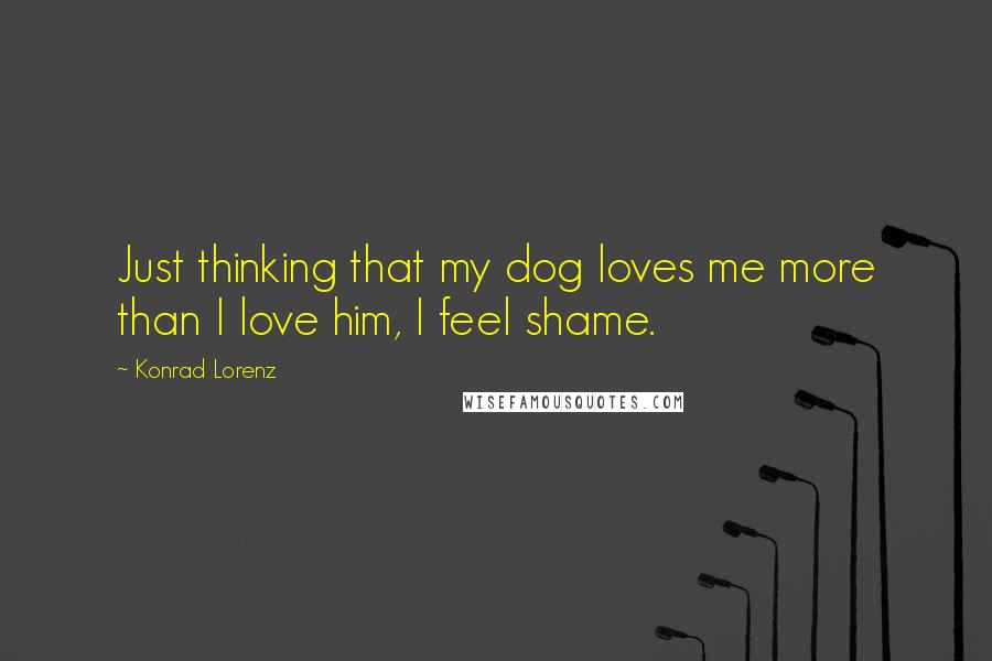 Konrad Lorenz Quotes: Just thinking that my dog loves me more than I love him, I feel shame.