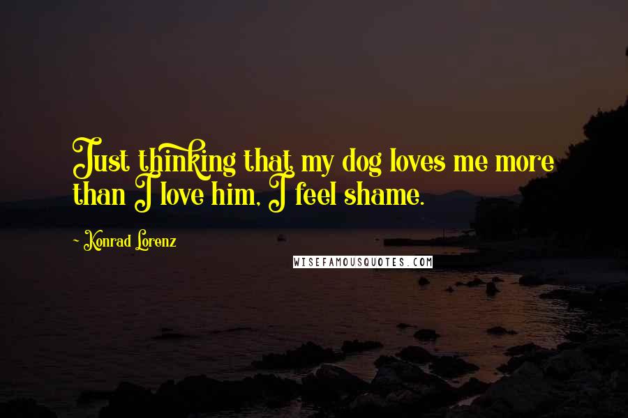 Konrad Lorenz Quotes: Just thinking that my dog loves me more than I love him, I feel shame.