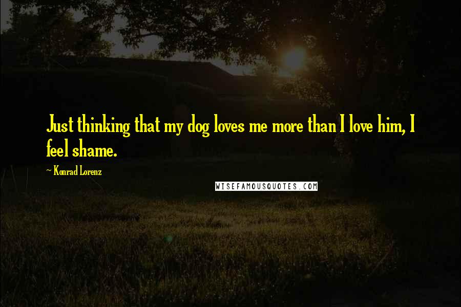 Konrad Lorenz Quotes: Just thinking that my dog loves me more than I love him, I feel shame.