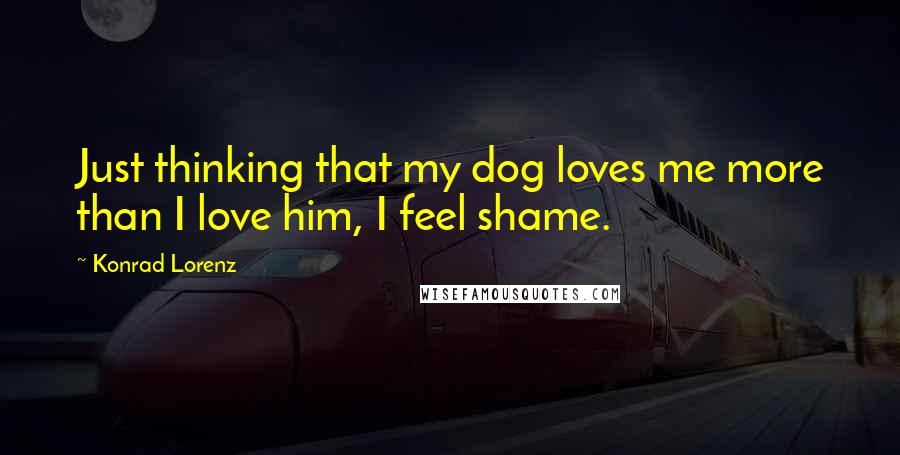 Konrad Lorenz Quotes: Just thinking that my dog loves me more than I love him, I feel shame.