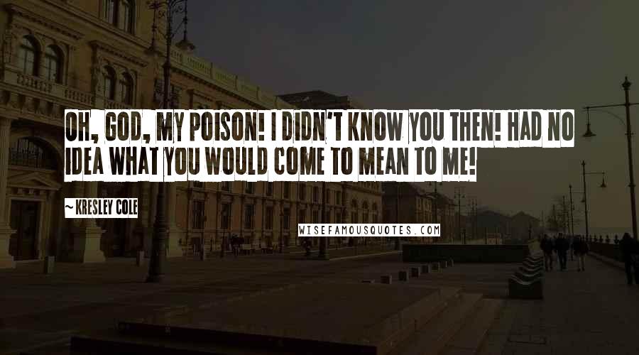 Kresley Cole Quotes: Oh, God, my poison! I didn't know you then! Had no idea what you would come to mean to me!