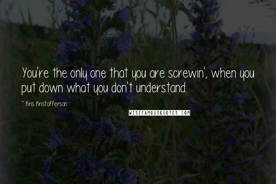 Kris Kristofferson Quotes: You're the only one that you are screwin', when you put down what you don't understand.