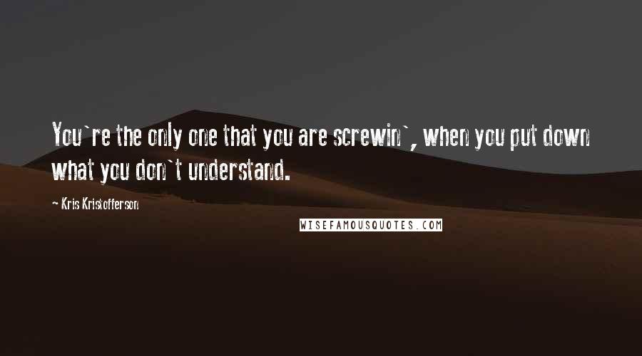 Kris Kristofferson Quotes: You're the only one that you are screwin', when you put down what you don't understand.