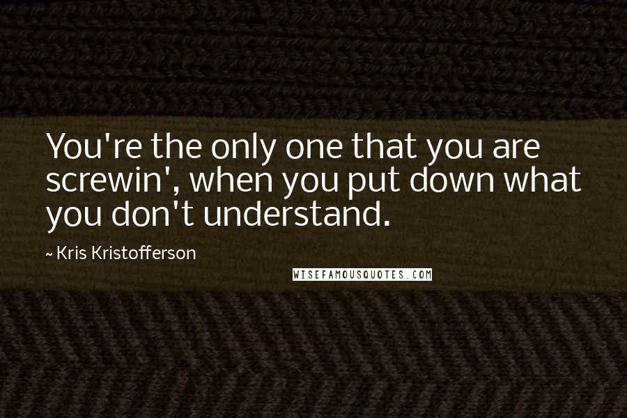 Kris Kristofferson Quotes: You're the only one that you are screwin', when you put down what you don't understand.