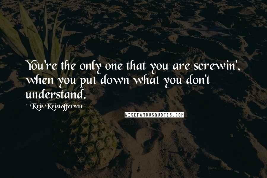 Kris Kristofferson Quotes: You're the only one that you are screwin', when you put down what you don't understand.