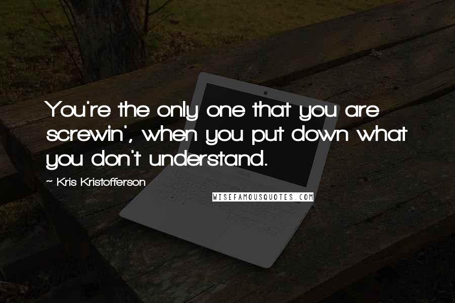 Kris Kristofferson Quotes: You're the only one that you are screwin', when you put down what you don't understand.