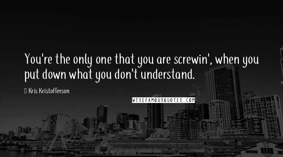 Kris Kristofferson Quotes: You're the only one that you are screwin', when you put down what you don't understand.