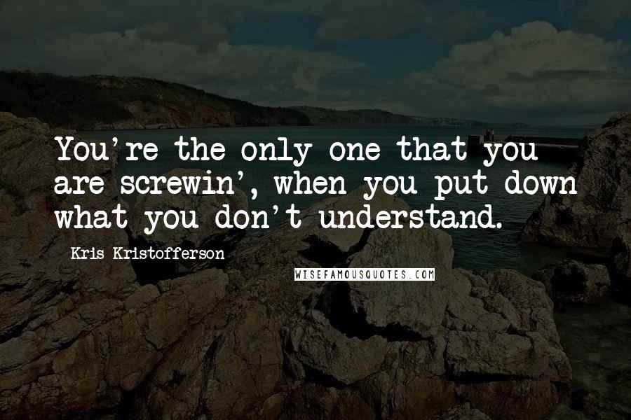 Kris Kristofferson Quotes: You're the only one that you are screwin', when you put down what you don't understand.