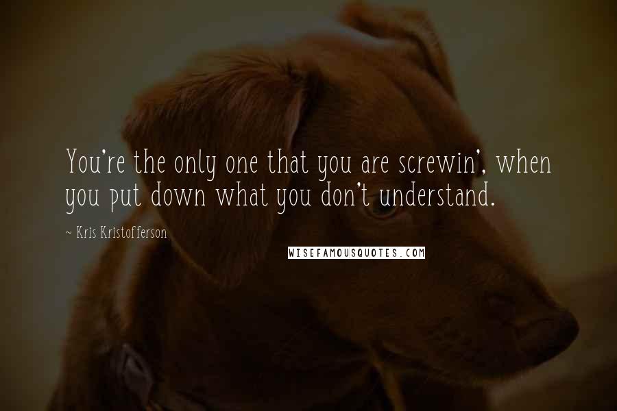 Kris Kristofferson Quotes: You're the only one that you are screwin', when you put down what you don't understand.