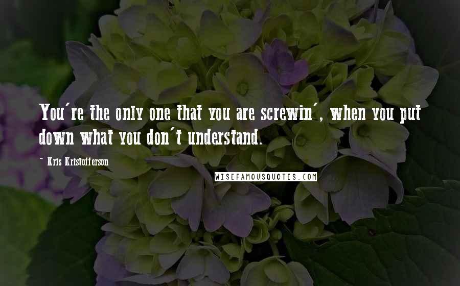 Kris Kristofferson Quotes: You're the only one that you are screwin', when you put down what you don't understand.