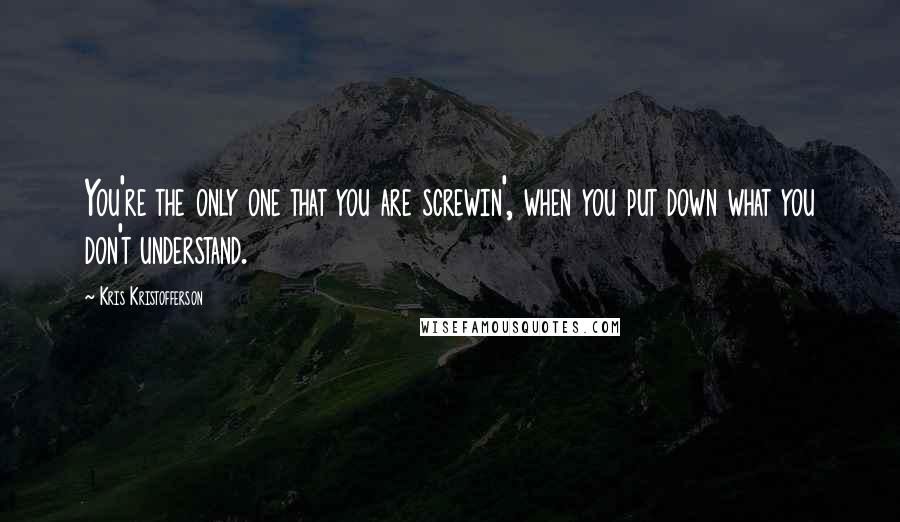 Kris Kristofferson Quotes: You're the only one that you are screwin', when you put down what you don't understand.