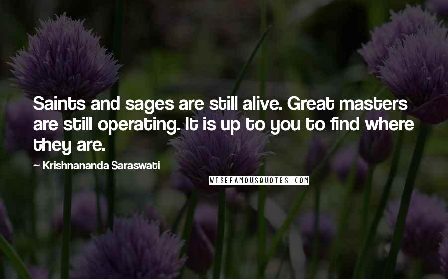 Krishnananda Saraswati Quotes: Saints and sages are still alive. Great masters are still operating. It is up to you to find where they are.