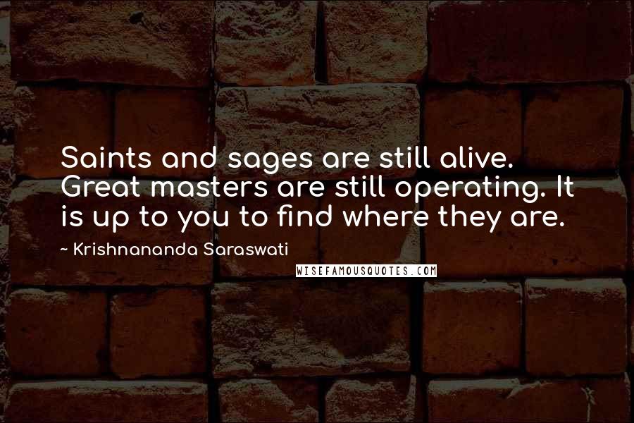 Krishnananda Saraswati Quotes: Saints and sages are still alive. Great masters are still operating. It is up to you to find where they are.