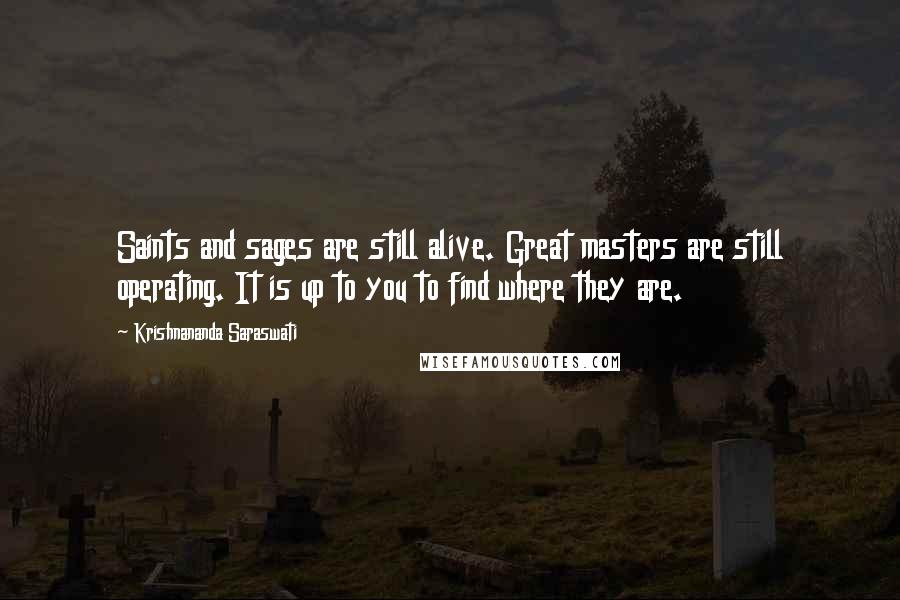 Krishnananda Saraswati Quotes: Saints and sages are still alive. Great masters are still operating. It is up to you to find where they are.