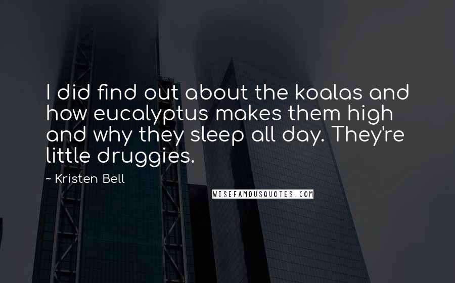 Kristen Bell Quotes: I did find out about the koalas and how eucalyptus makes them high and why they sleep all day. They're little druggies.
