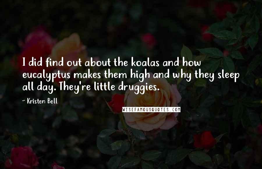 Kristen Bell Quotes: I did find out about the koalas and how eucalyptus makes them high and why they sleep all day. They're little druggies.