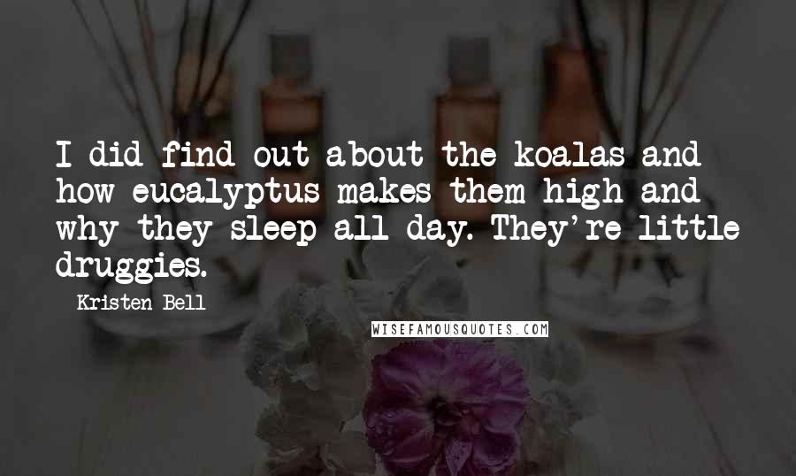 Kristen Bell Quotes: I did find out about the koalas and how eucalyptus makes them high and why they sleep all day. They're little druggies.