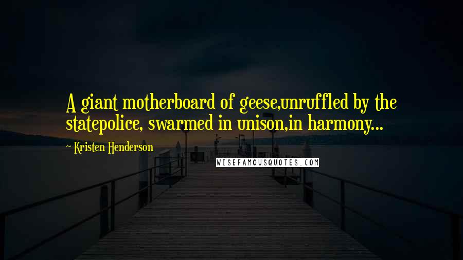 Kristen Henderson Quotes: A giant motherboard of geese,unruffled by the statepolice, swarmed in unison,in harmony...