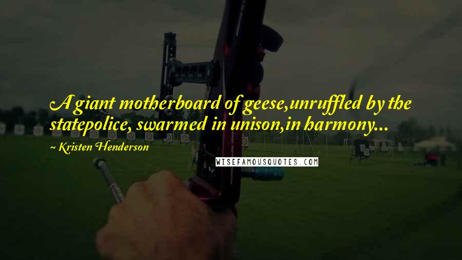 Kristen Henderson Quotes: A giant motherboard of geese,unruffled by the statepolice, swarmed in unison,in harmony...