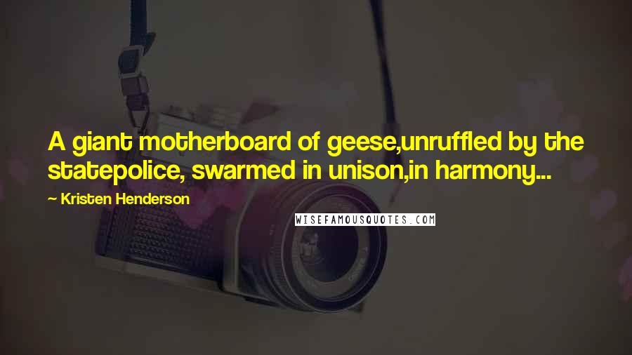 Kristen Henderson Quotes: A giant motherboard of geese,unruffled by the statepolice, swarmed in unison,in harmony...