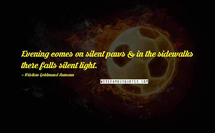 Kristian Goldmund Aumann Quotes: Evening comes on silent paws & in the sidewalks there falls silent light.
