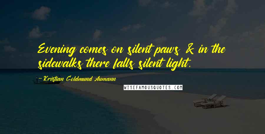 Kristian Goldmund Aumann Quotes: Evening comes on silent paws & in the sidewalks there falls silent light.