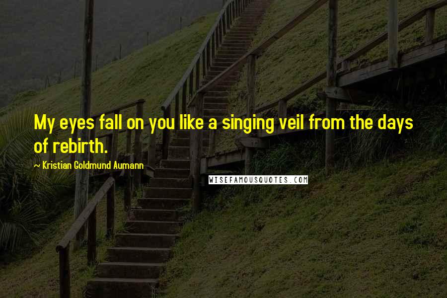 Kristian Goldmund Aumann Quotes: My eyes fall on you like a singing veil from the days of rebirth.