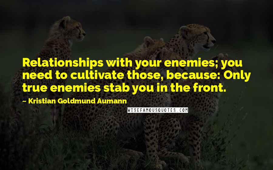 Kristian Goldmund Aumann Quotes: Relationships with your enemies; you need to cultivate those, because: Only true enemies stab you in the front.