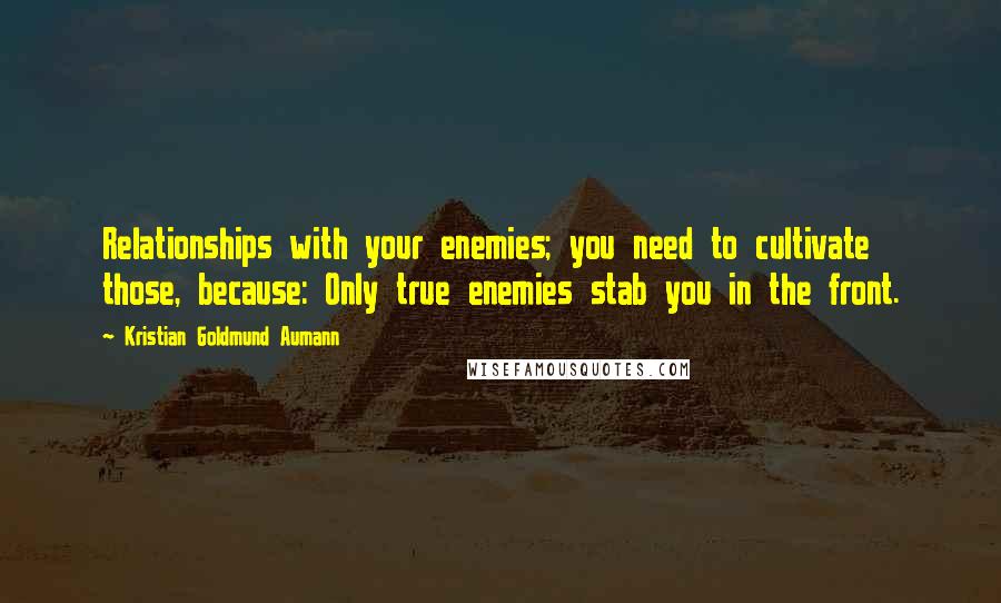 Kristian Goldmund Aumann Quotes: Relationships with your enemies; you need to cultivate those, because: Only true enemies stab you in the front.
