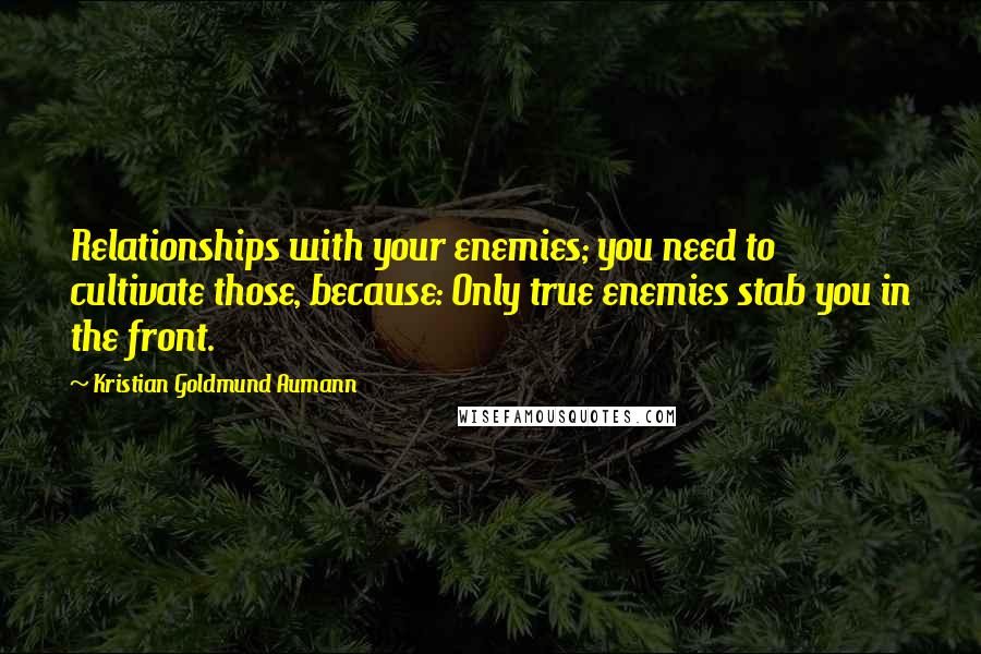 Kristian Goldmund Aumann Quotes: Relationships with your enemies; you need to cultivate those, because: Only true enemies stab you in the front.