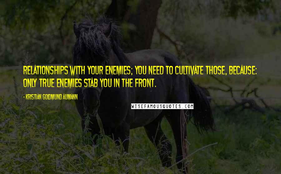 Kristian Goldmund Aumann Quotes: Relationships with your enemies; you need to cultivate those, because: Only true enemies stab you in the front.