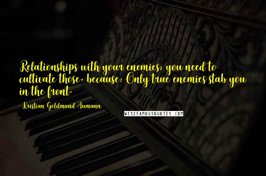 Kristian Goldmund Aumann Quotes: Relationships with your enemies; you need to cultivate those, because: Only true enemies stab you in the front.