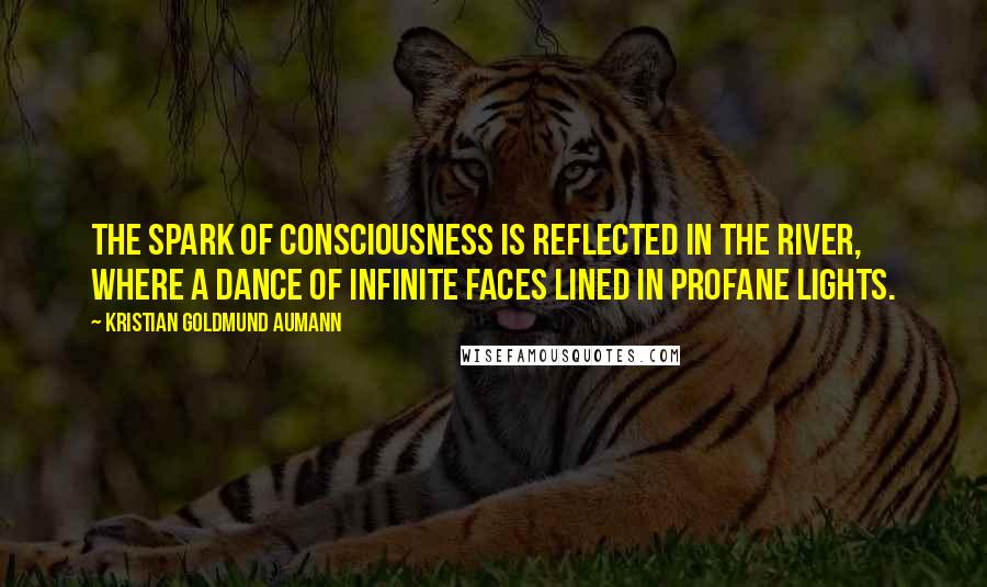 Kristian Goldmund Aumann Quotes: The spark of consciousness is reflected in the river, where a dance of infinite faces lined in profane lights.