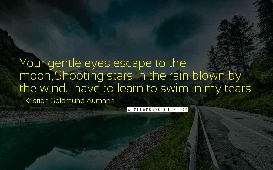 Kristian Goldmund Aumann Quotes: Your gentle eyes escape to the moon;Shooting stars in the rain blown by the wind.I have to learn to swim in my tears.