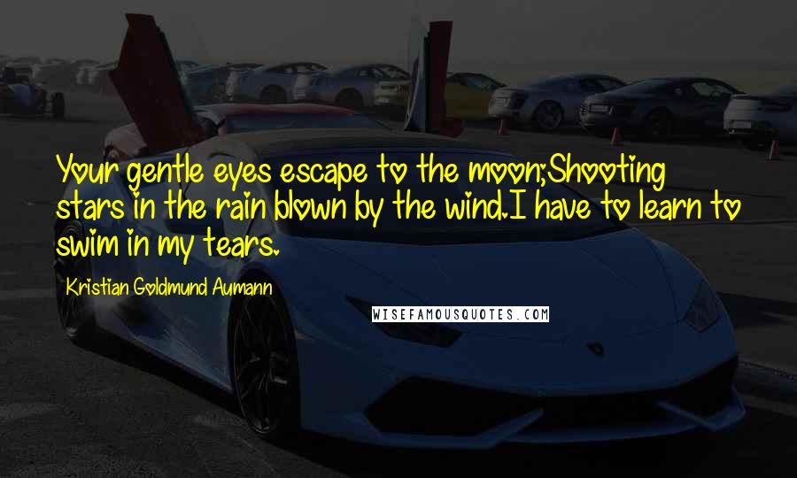 Kristian Goldmund Aumann Quotes: Your gentle eyes escape to the moon;Shooting stars in the rain blown by the wind.I have to learn to swim in my tears.