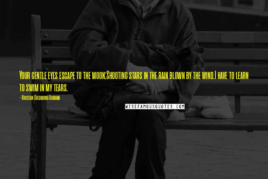Kristian Goldmund Aumann Quotes: Your gentle eyes escape to the moon;Shooting stars in the rain blown by the wind.I have to learn to swim in my tears.