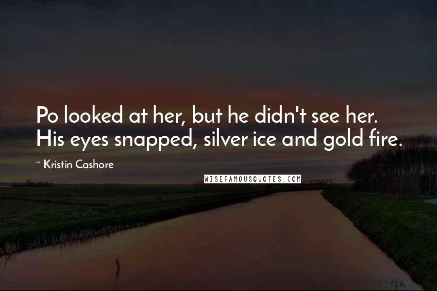 Kristin Cashore Quotes: Po looked at her, but he didn't see her. His eyes snapped, silver ice and gold fire.