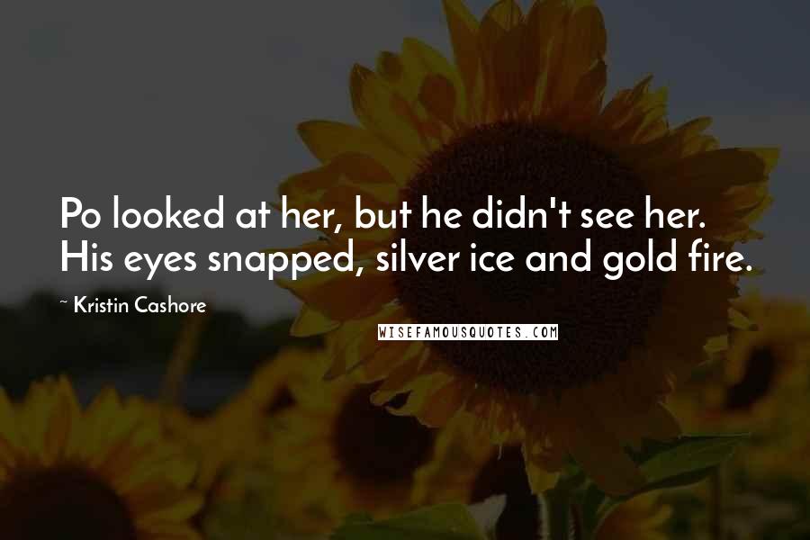 Kristin Cashore Quotes: Po looked at her, but he didn't see her. His eyes snapped, silver ice and gold fire.