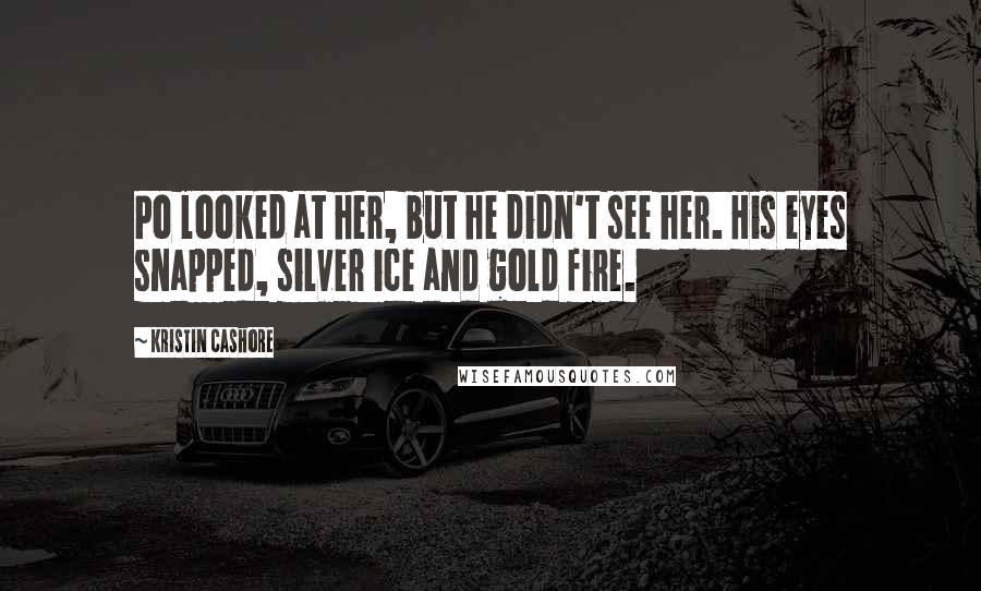 Kristin Cashore Quotes: Po looked at her, but he didn't see her. His eyes snapped, silver ice and gold fire.