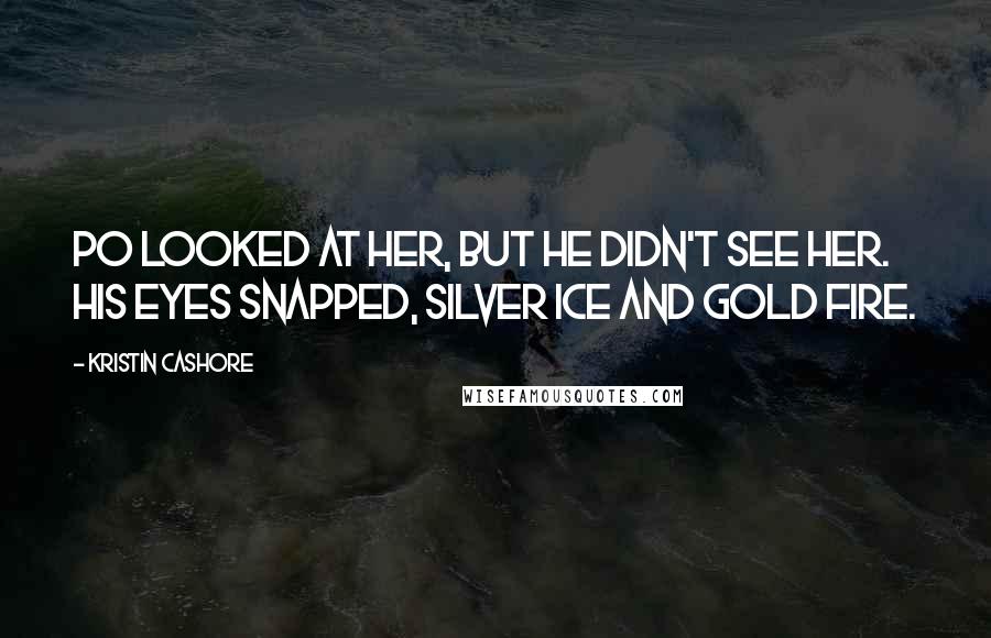Kristin Cashore Quotes: Po looked at her, but he didn't see her. His eyes snapped, silver ice and gold fire.