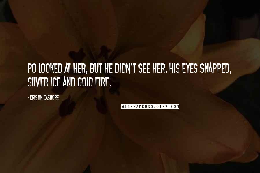 Kristin Cashore Quotes: Po looked at her, but he didn't see her. His eyes snapped, silver ice and gold fire.