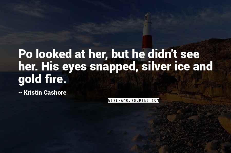 Kristin Cashore Quotes: Po looked at her, but he didn't see her. His eyes snapped, silver ice and gold fire.