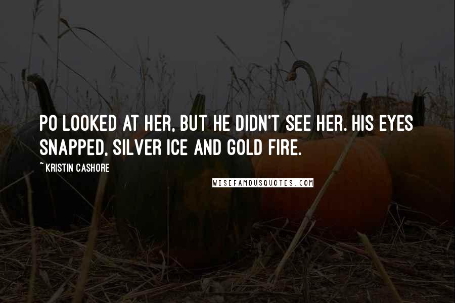 Kristin Cashore Quotes: Po looked at her, but he didn't see her. His eyes snapped, silver ice and gold fire.