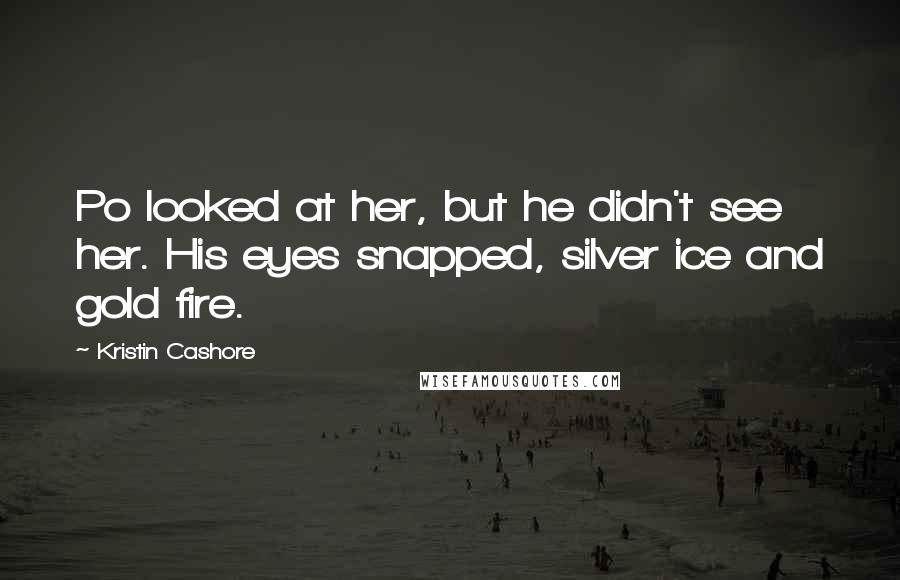 Kristin Cashore Quotes: Po looked at her, but he didn't see her. His eyes snapped, silver ice and gold fire.